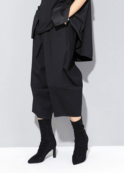 Black Pockets High Waist Crop Pants Spring Rz004