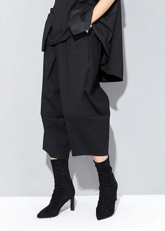 Black Pockets High Waist Crop Pants Spring Rz004