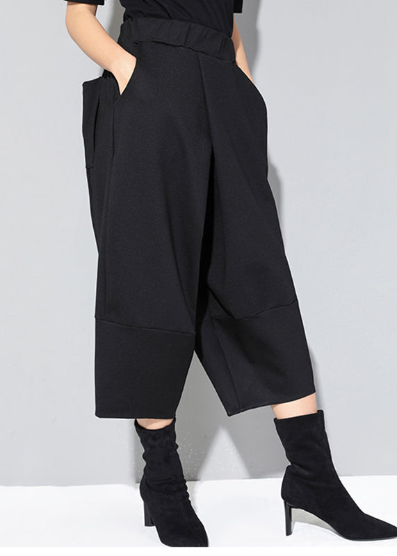 Black Pockets High Waist Crop Pants Spring Rz004