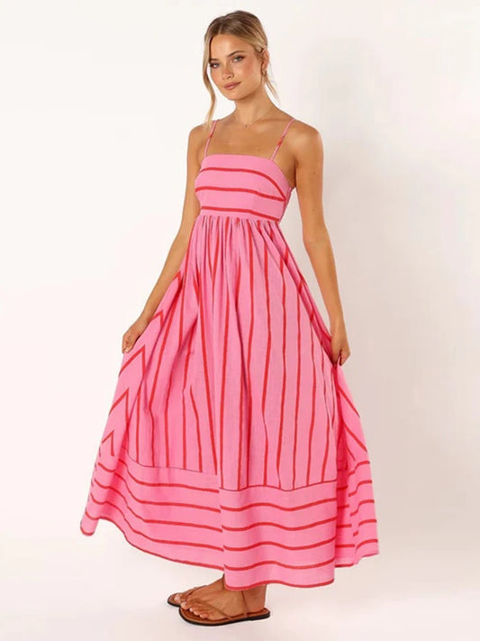Blackless Stripe Slip Maxi Dress New Suspender Beach Dress Female Sleeveless Holiday Party Vestidos