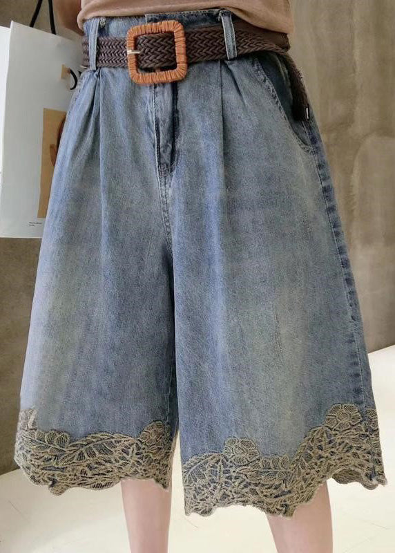 Blue High Waist Lace Patchwork Denim Shorts Summer Ty1079