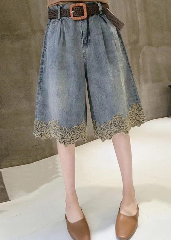 Blue High Waist Lace Patchwork Denim Shorts Summer Ty1079