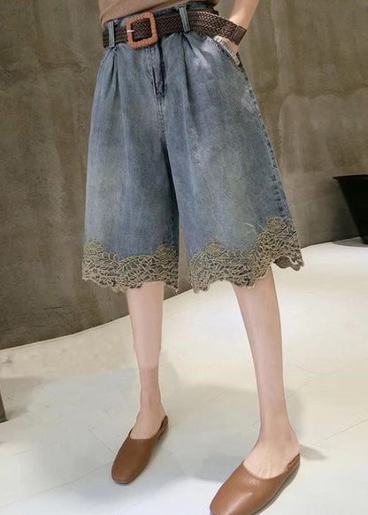 Blue High Waist Lace Patchwork Denim Shorts Summer Ty1079
