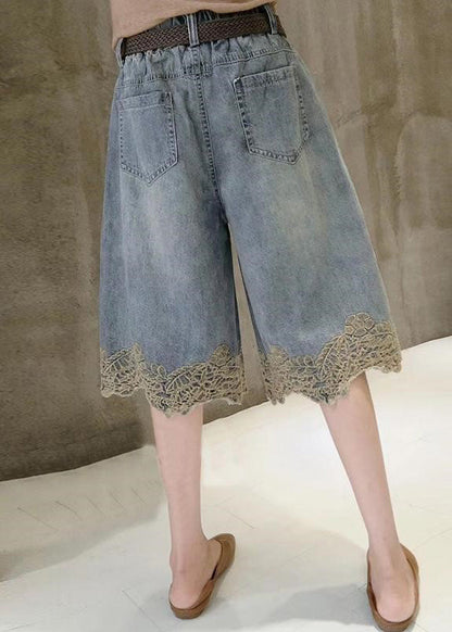 Blue High Waist Lace Patchwork Denim Shorts Summer Ty1079