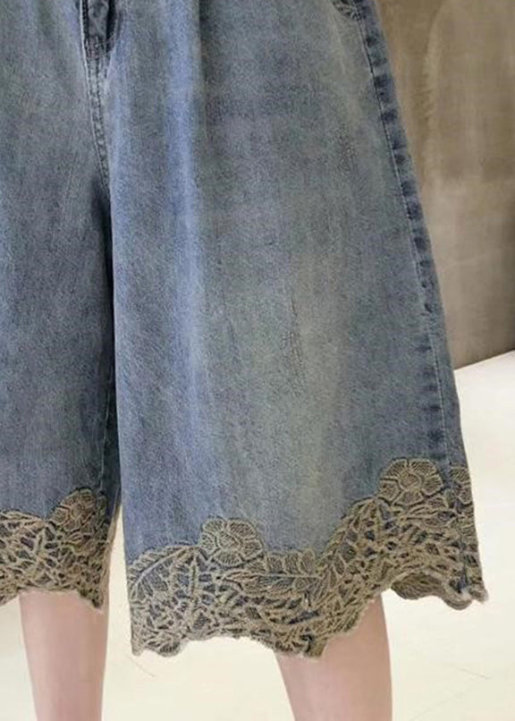 Blue High Waist Lace Patchwork Denim Shorts Summer Ty1079