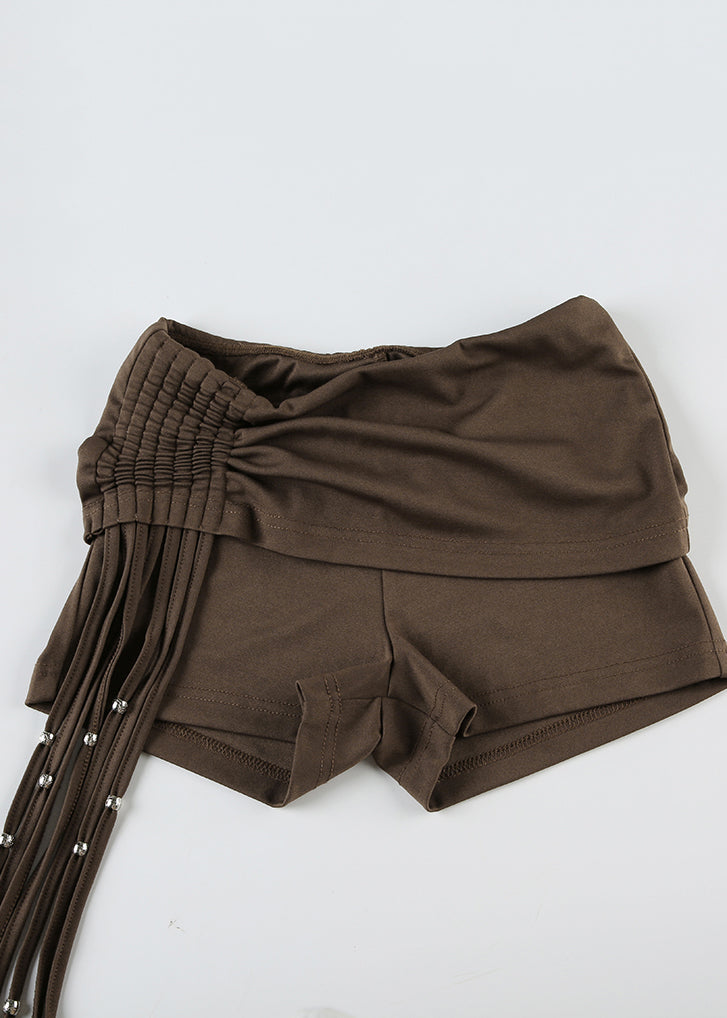 Summer Tassel Hot Pants Wrinkled Brown
