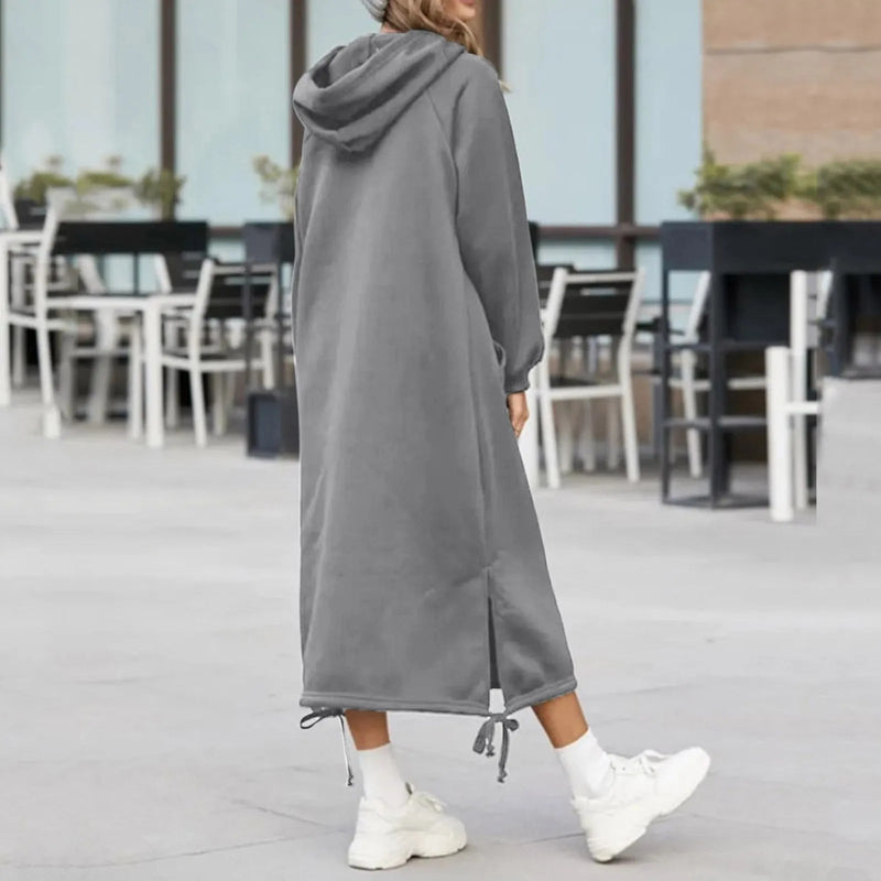 Split Hooded Large Pullover Autumn Pocket Warm Sweatshirt Hoodie Dress