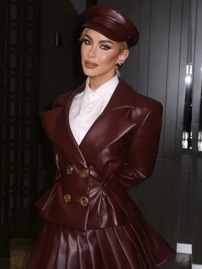 High Pleated Mini Lapel Double-breasted Female New Coat