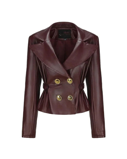High Pleated Mini Lapel Double-breasted Female New Coat