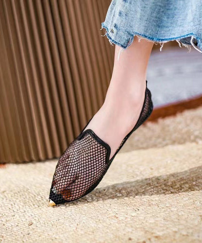 Comfortable Flat Feet Shoes Black Pointed Toe Hollow Out Xc1051