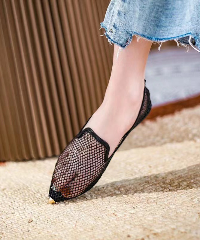 Comfortable Flat Feet Shoes Black Pointed Toe Hollow Out Xc1051