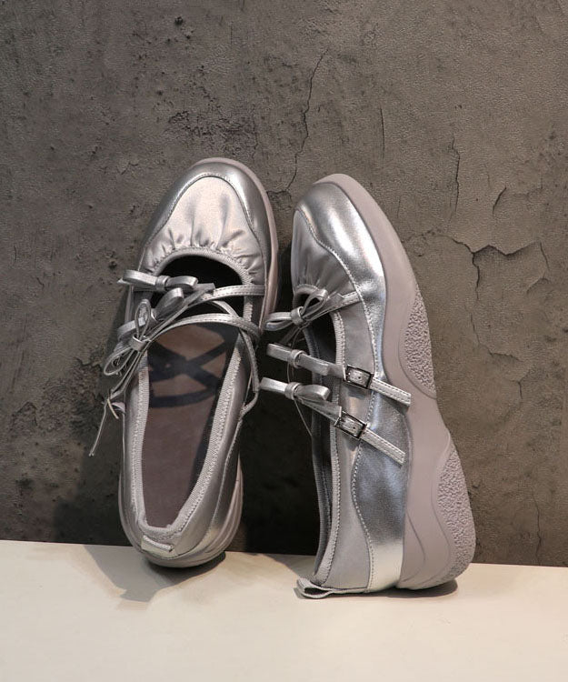 Comfy Silver Bow Cross Strap Flats Shoes Dd1021
