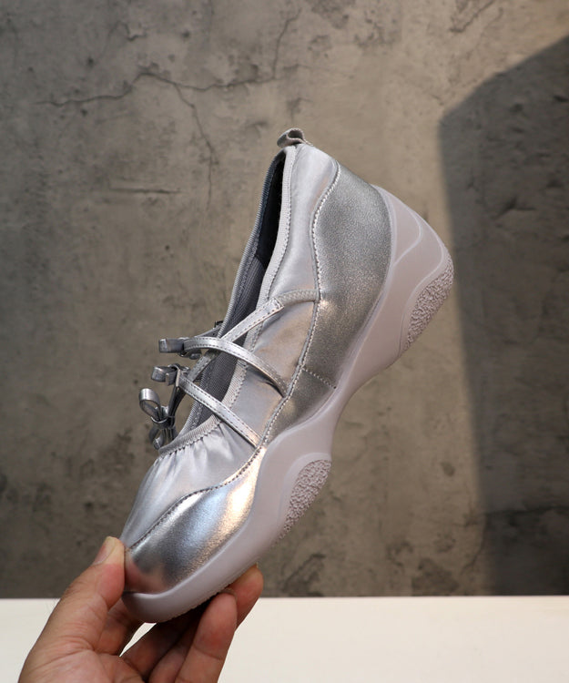 Comfy Silver Bow Cross Strap Flats Shoes Dd1021