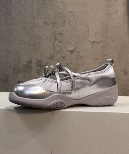 Comfy Silver Bow Cross Strap Flats Shoes Dd1021