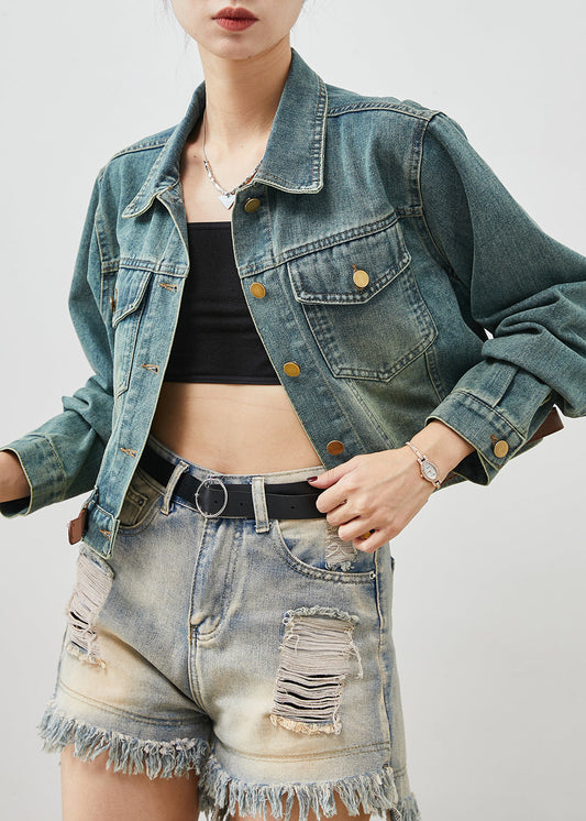 Denim Blue With Belt Short Coats Spring Yu1061