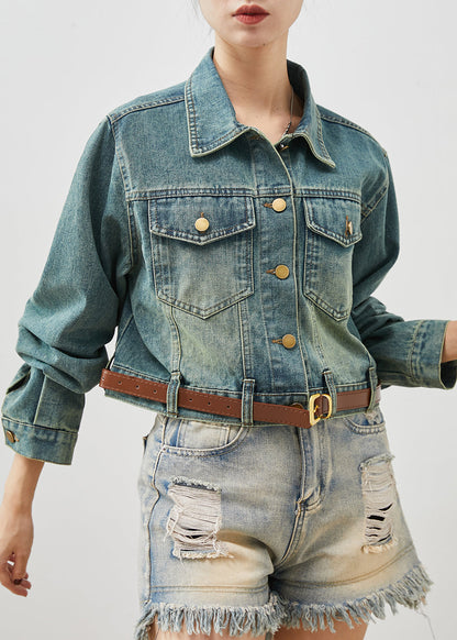 Denim Blue With Belt Short Coats Spring Yu1061
