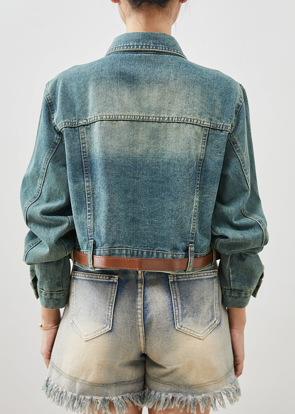 Denim Blue With Belt Short Coats Spring Yu1061