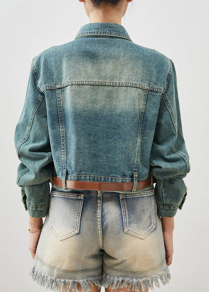 Denim Blue With Belt Short Coats Spring Yu1061