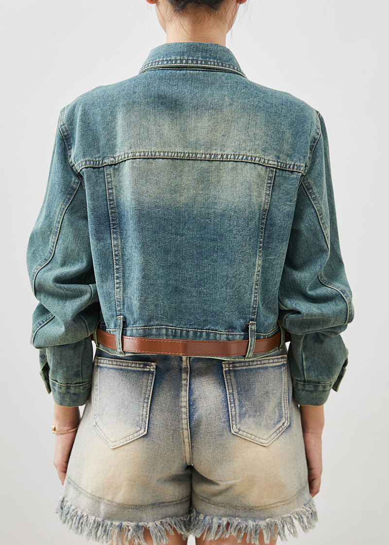 Denim Blue With Belt Short Coats Spring Yu1061