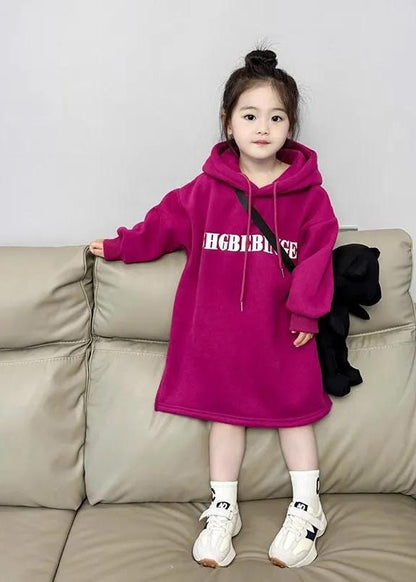 Dragonfruit Colour Graphic Patchwork Kids Hooded Fleece Sweatshirt Dress Spring Tv029