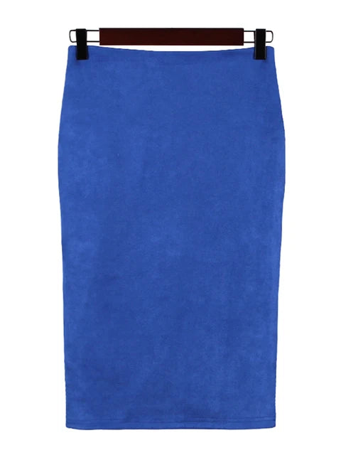 Empire Skirts Spring Faux Suede Pencil Skirt High Waist Bodycon Split Thick Stretchy Skirts