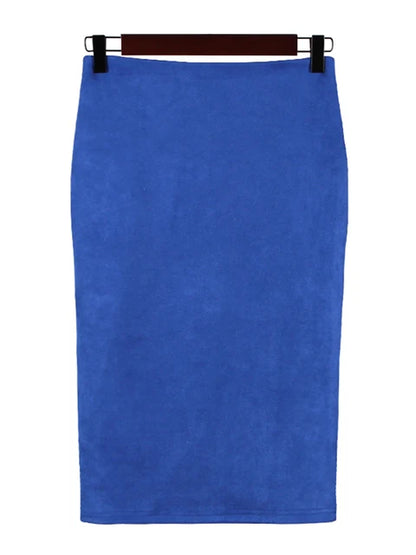 Empire Skirts Spring Faux Suede Pencil Skirt High Waist Bodycon Split Thick Stretchy Skirts