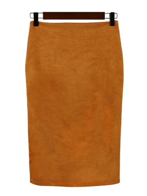 Empire Skirts Spring Faux Suede Pencil Skirt High Waist Bodycon Split Thick Stretchy Skirts