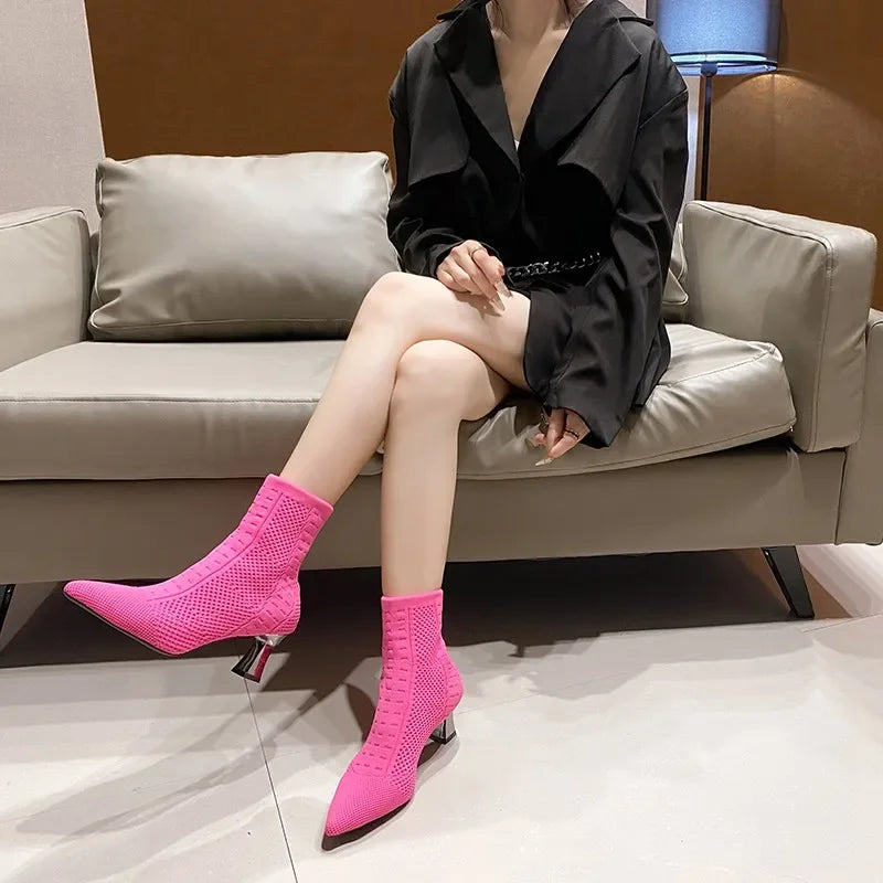 Fashionable Knitted Breathable Versatile Stretch Ankle Boot