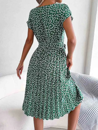 A Line Short Sleeve High Waist Midi Dresses