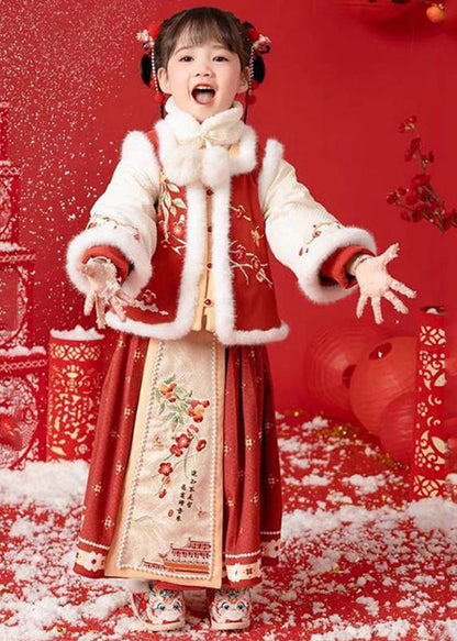 Turtleneck Warm Fleece Coats Fur Collar and Maxi Skirts Two Pieces Set Winter Tr009