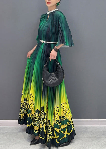 Gradient Color Green Print Long Dresses Summer Ao1036