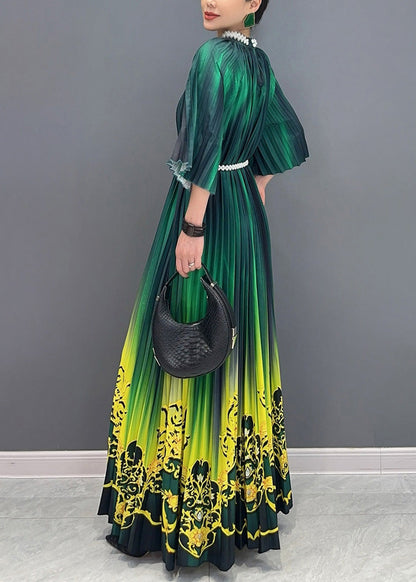 Gradient Color Green Print Long Dresses Summer Ao1036