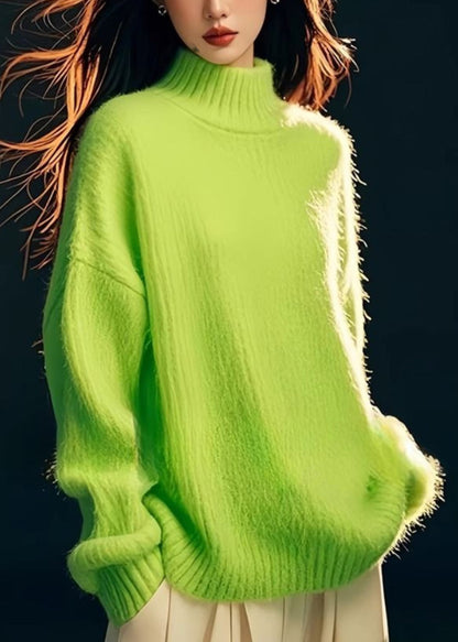 Green Hign Neck Patchwork Knit Sweater Tops Spring Yy024