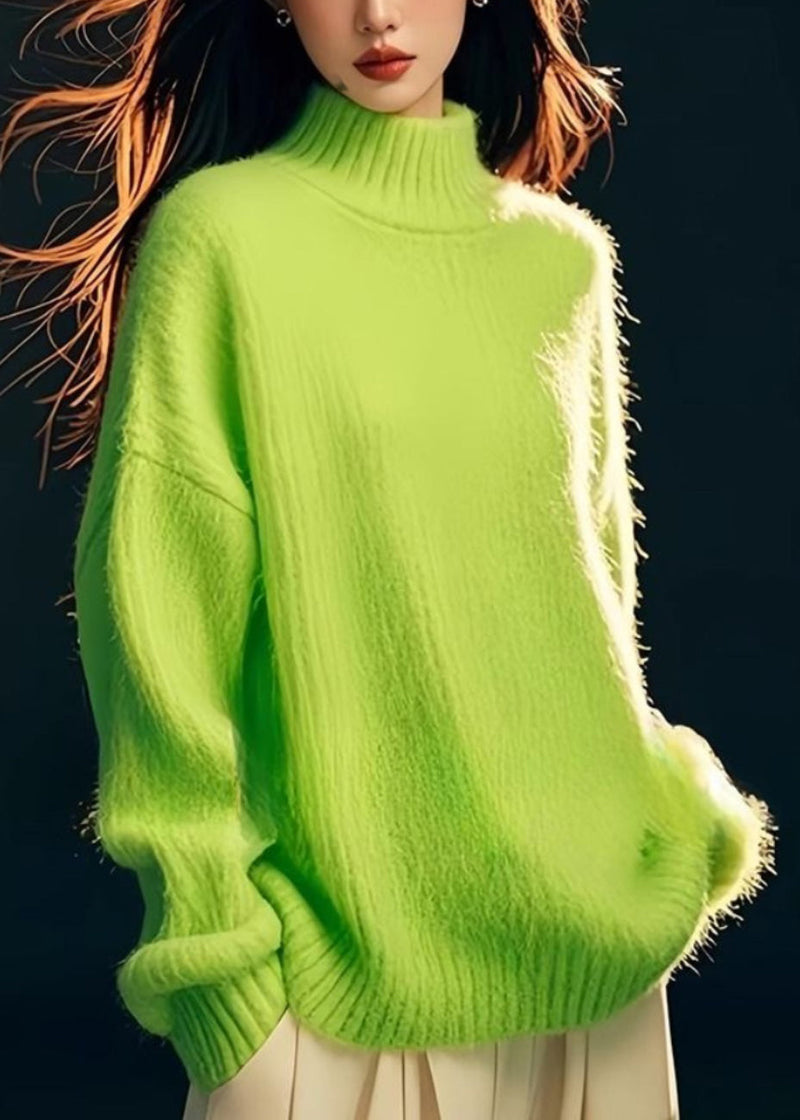 Green Hign Neck Patchwork Knit Sweater Tops Spring Yy024