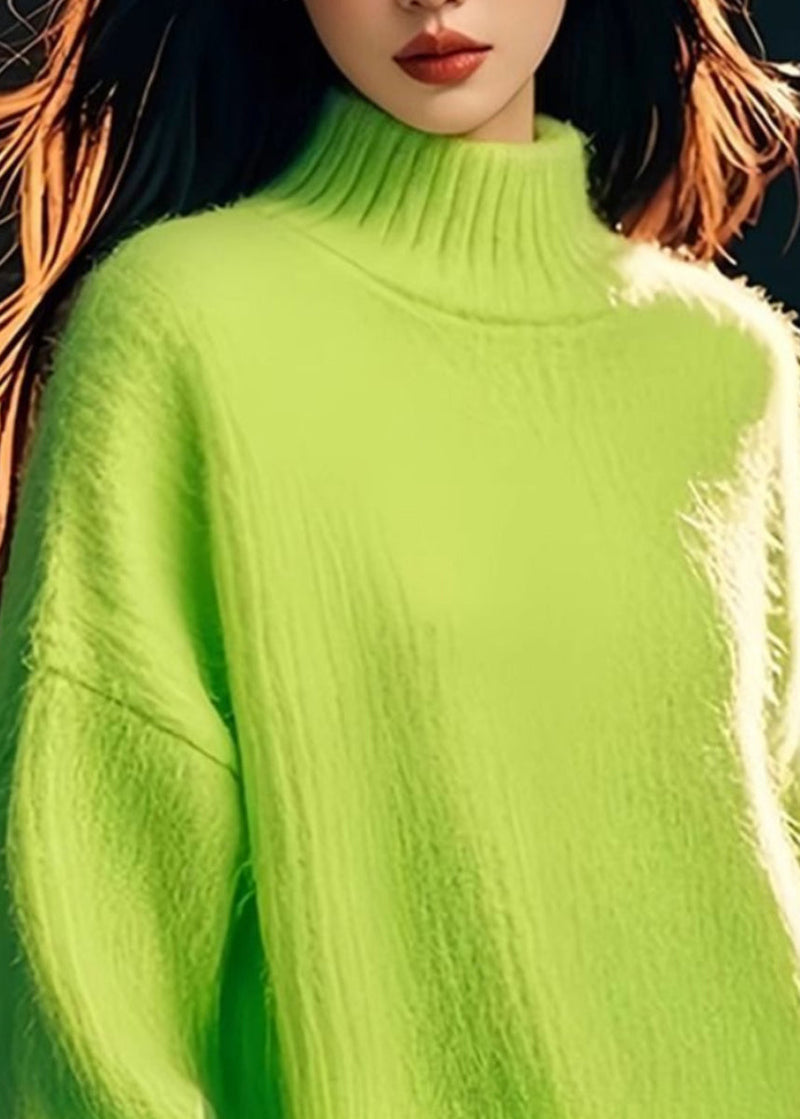 Green Hign Neck Patchwork Knit Sweater Tops Spring Yy024