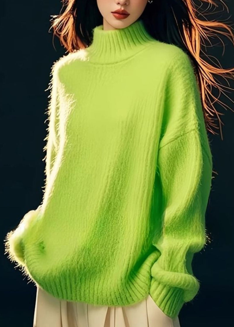 Green Hign Neck Patchwork Knit Sweater Tops Spring Yy024