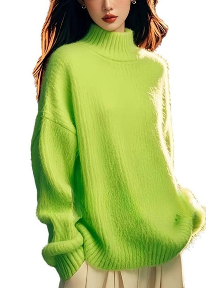 Green Hign Neck Patchwork Knit Sweater Tops Spring Yy024