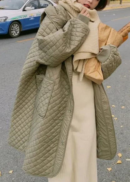 Green Hooded Pockets Fine Cotton Filled Coat Spring Td039