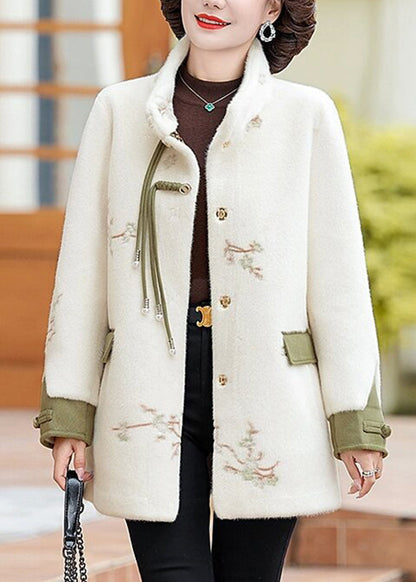 Green Pockets Print Mink Velvet Coats Long Sleeve Ta010