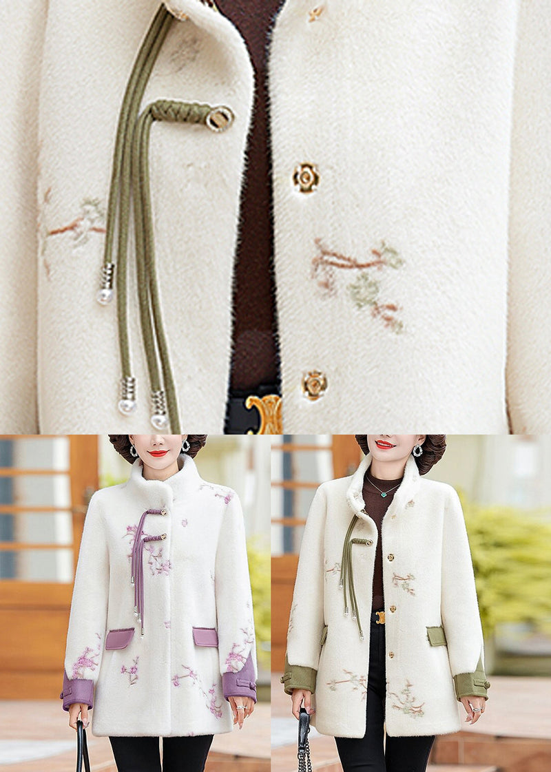 Green Pockets Print Mink Velvet Coats Long Sleeve Ta010