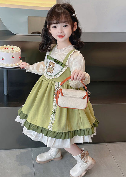 Green Stand Collar Print Long Dresses Puff Sleeve Ye028
