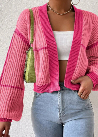 Green Striped Knit Short Cardigan Fall Qy013