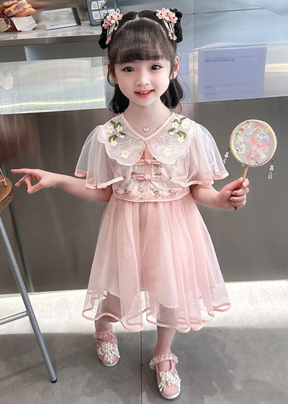 Green V Neck Embroideried Patchwork Tulle Long Dresses Summer Mn031