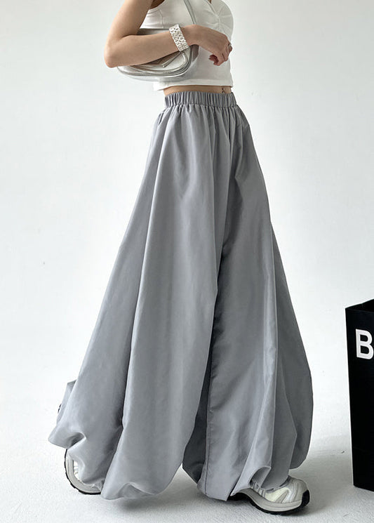 Grey Pockets Elastic Waist Lantern Pants Fall Ru009