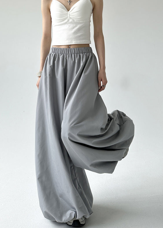Grey Pockets Elastic Waist Lantern Pants Fall Ru009