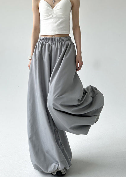 Grey Pockets Elastic Waist Lantern Pants Fall Ru009