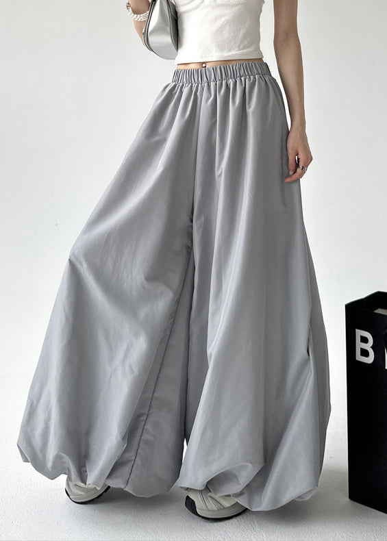 Grey Pockets Elastic Waist Lantern Pants Fall Ru009