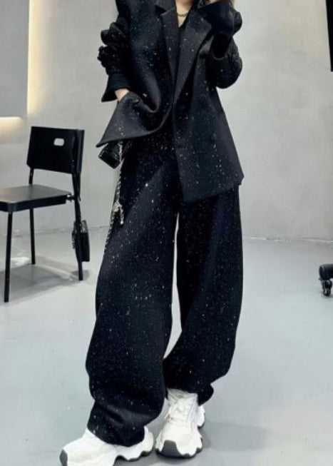 Grey Sequins Warm Fleece Woolen Pants Spring Yo19