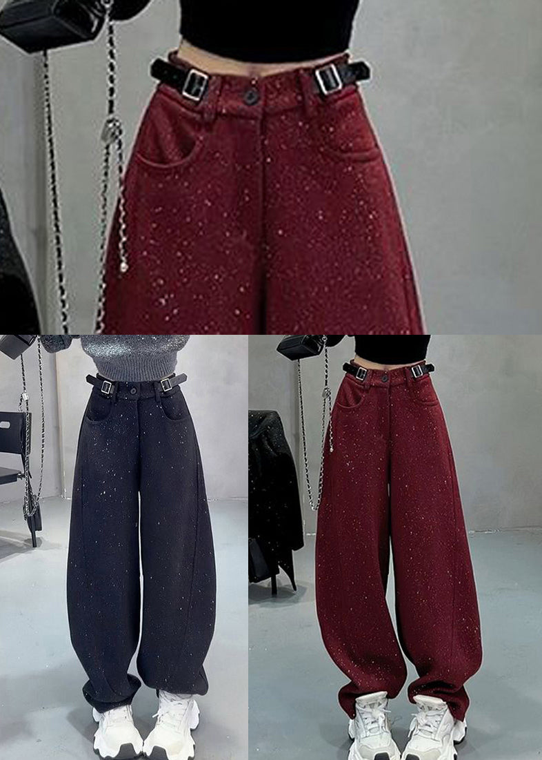 Mulberry Woolen Warm Fleece Wide Leg Pants Sequins Spring Yk033
