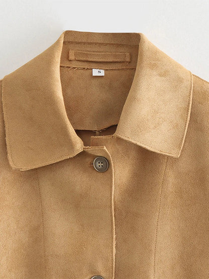 Leather Lapel Single Spring Autumn Long Pockets Short Coat